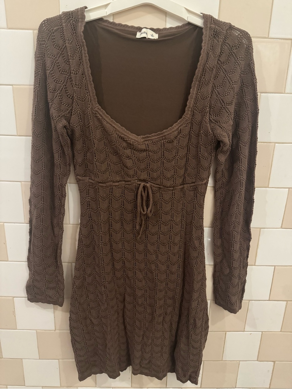Hollister Brown Open-Knit Scoop Neck Dress